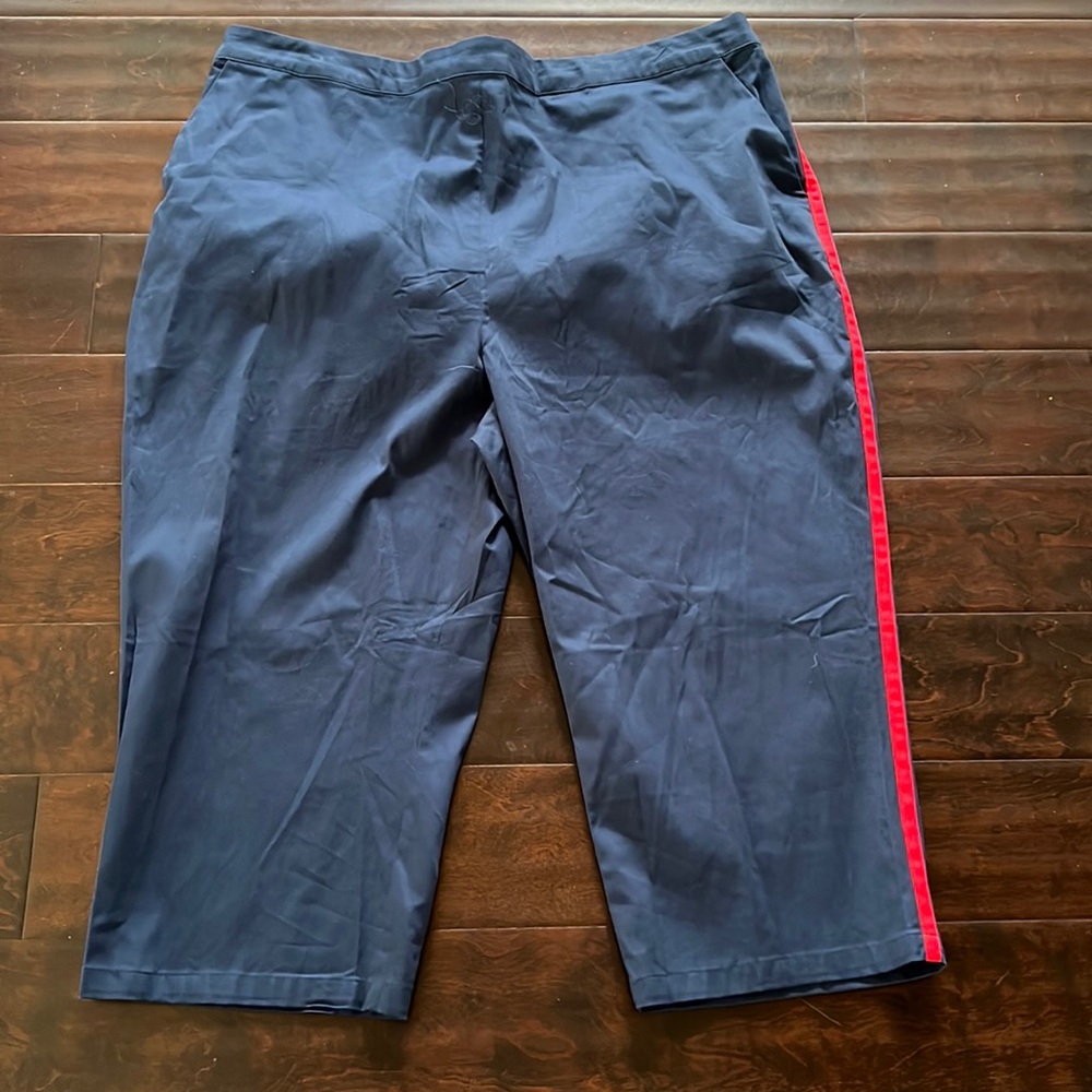 Isabel Hayley Timeless Trends navy cotton cropped pants red racer stripe NWT